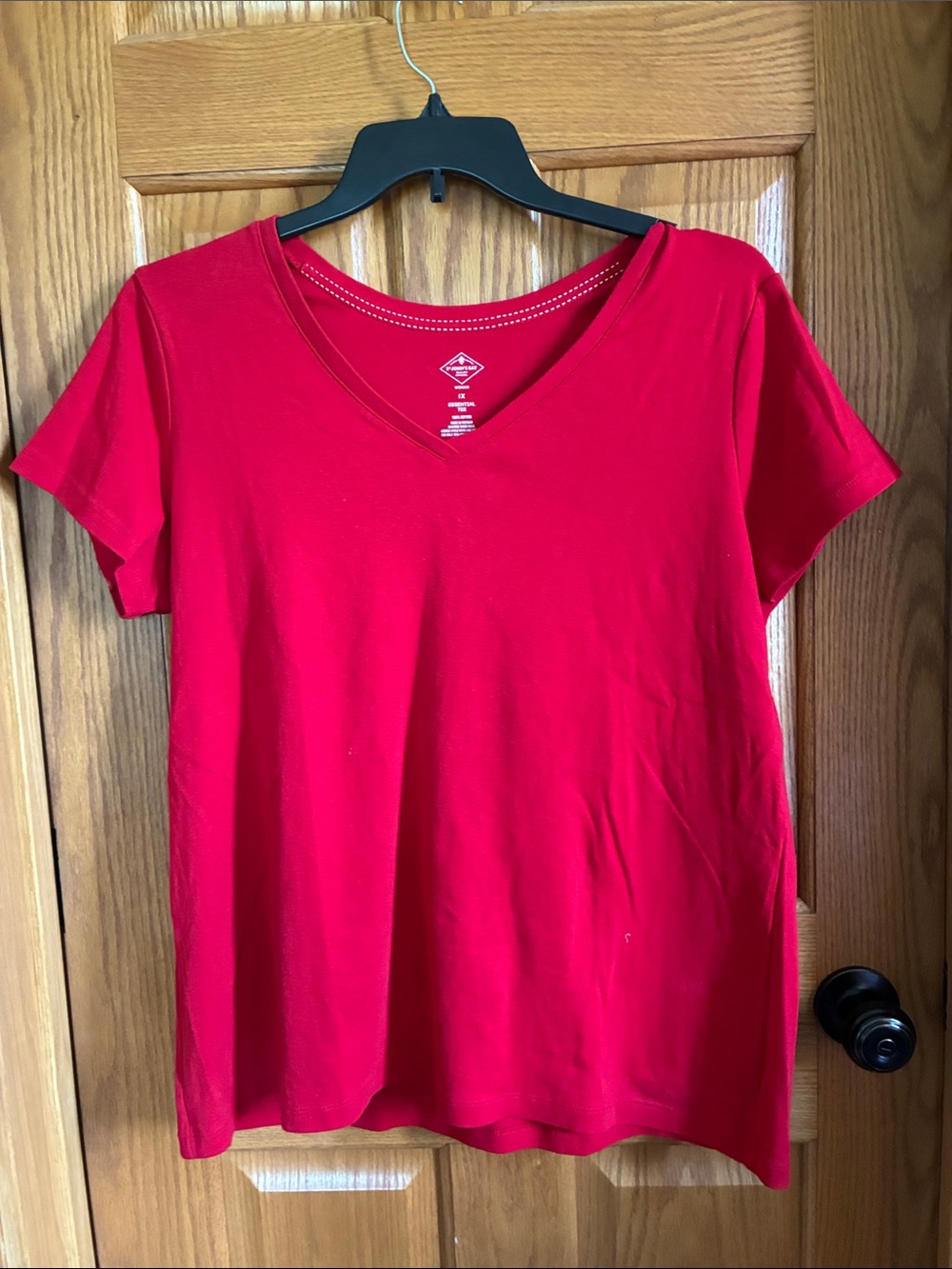 St. John's Bay Bright Red V-Neck Short Sleeve Tee